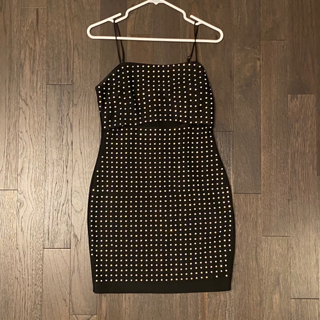 Black Rhinestone Covered Mini Dress